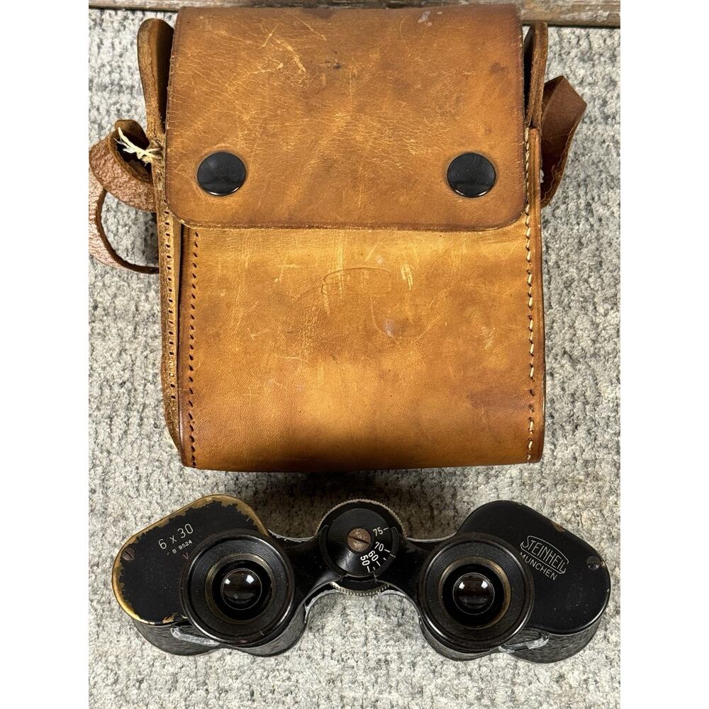 Steinheil Munchen 6x30 B9524 V Vintage Binoculars W/ Stamped Leather Case READ
